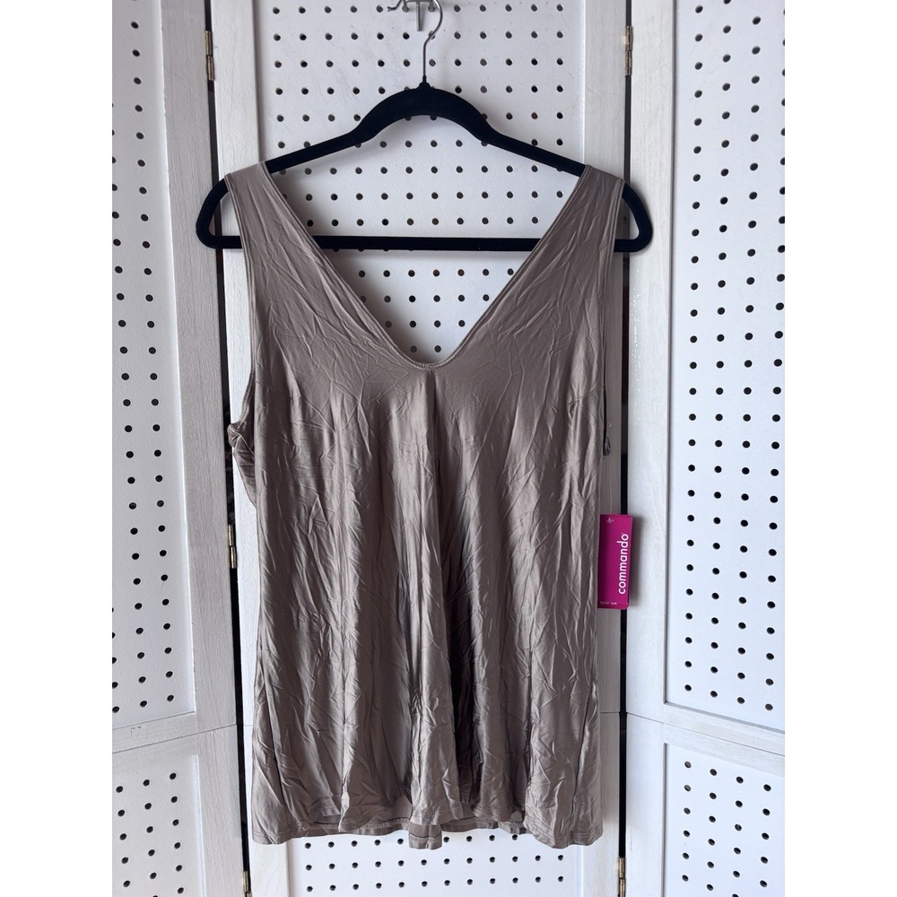 NWT Commando Women's S Brown Neutral V Neck Faux Silk Cami Tank Layering